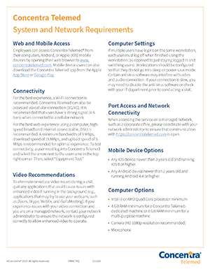 ICW Group's Concentra Telemed System and Network Requirements flyer.