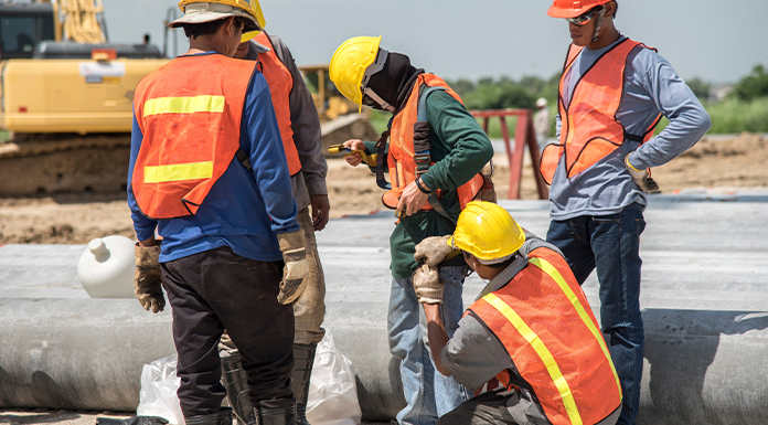 Construction team working outdoors